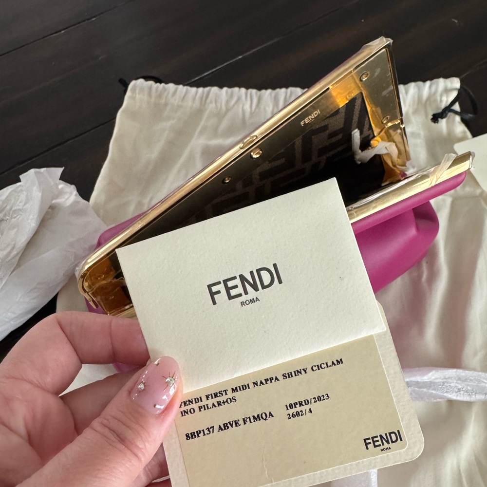 NWT Hot Pink Midi Fendi First Pouchette Clutch - Picture 6 of 12